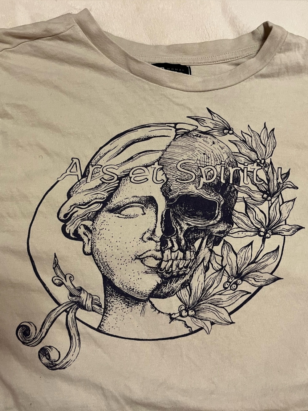 Rare* Crop Top Inside woman Original with Half-Face Skull & Floral Design Size M
